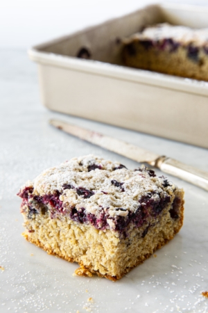 Slice of Blueberry Crumb Cake from verygoodcook.com