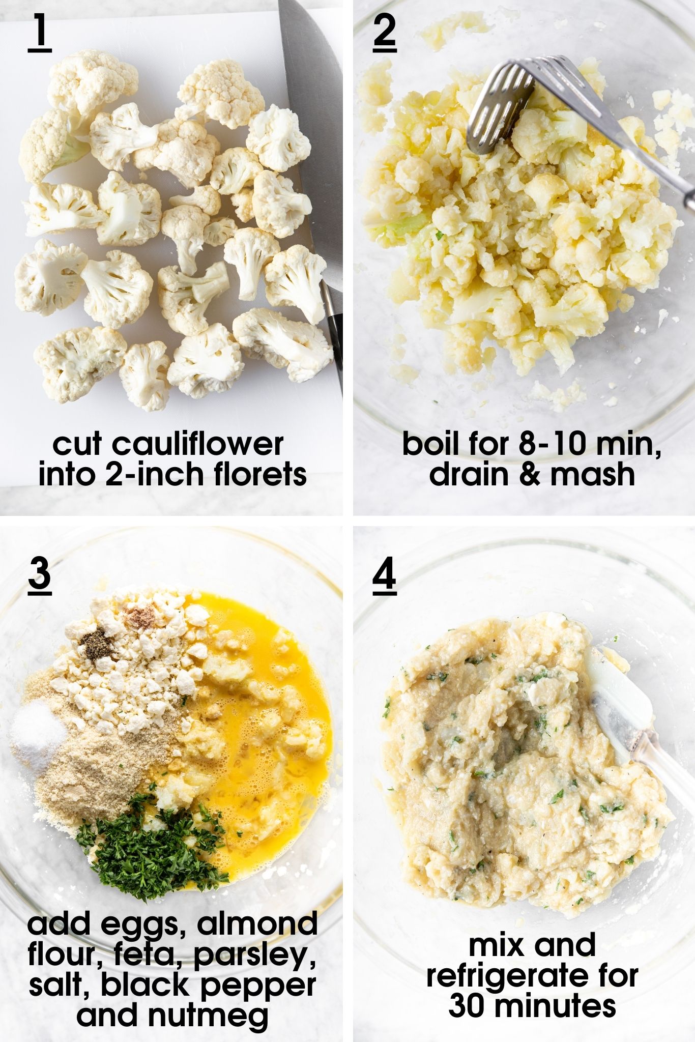 Steps to make GF & Paleo Cauliflower Patties from verygoodcook.com