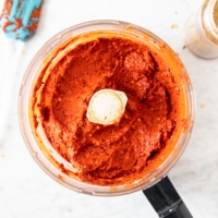 Photo of spicy chili harissa paste made in a food processor | from verygoodcook.com